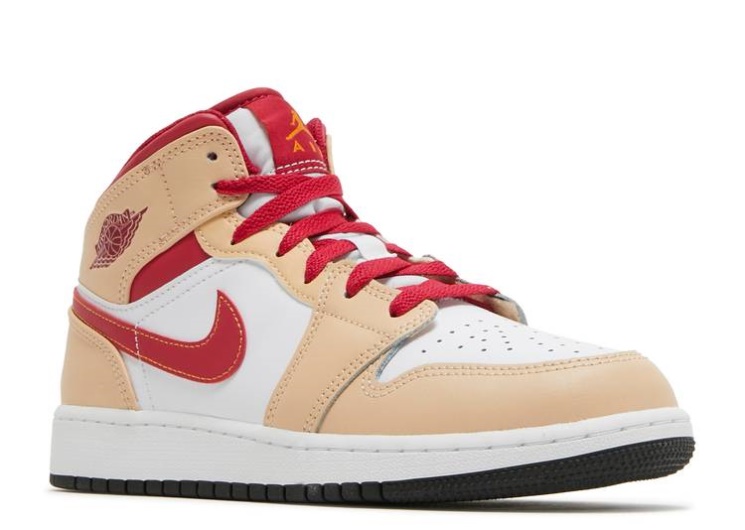 Air Jordan 1 Mid Gs - Light Curry Cardinal Red