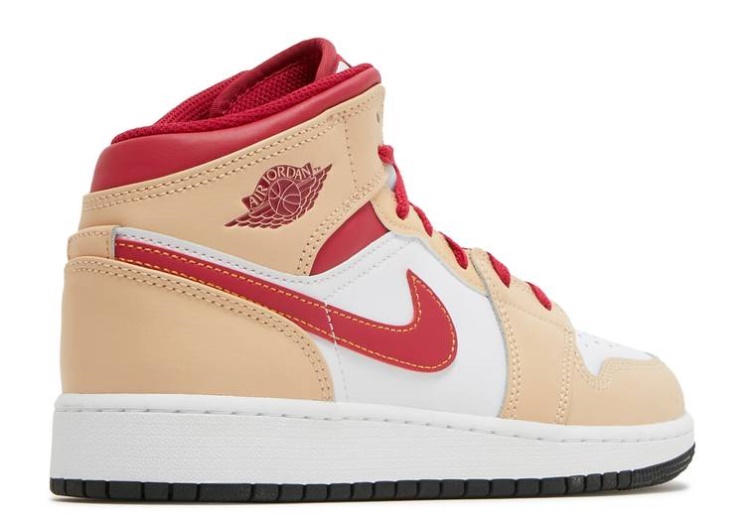 Air Jordan 1 Mid Gs - Light Curry Cardinal Red