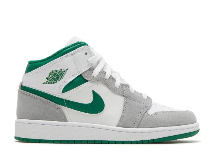 Air Jordan 1 Mid Se Gs - Grey Pine Green