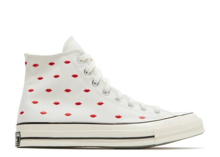 Chuck 70 Embroidered Lips High - Love Me Vintage White/University Red