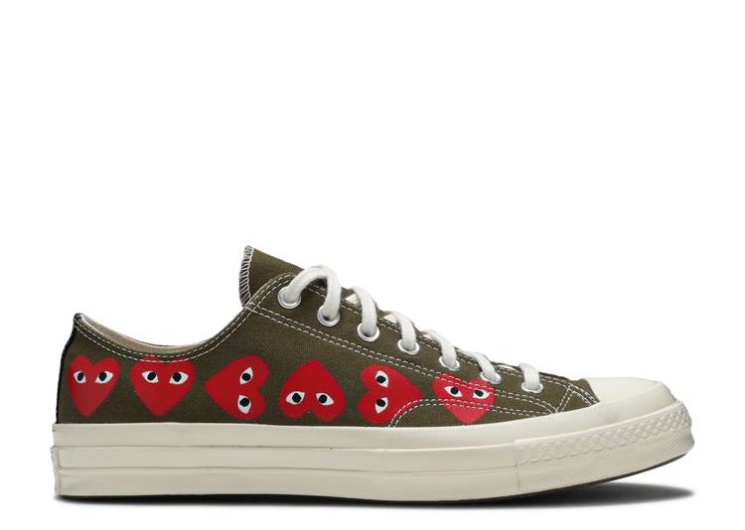 Converse Comme Des Garçons Play X Chuck 70 Low Top - Multi Heart Khakhi Green