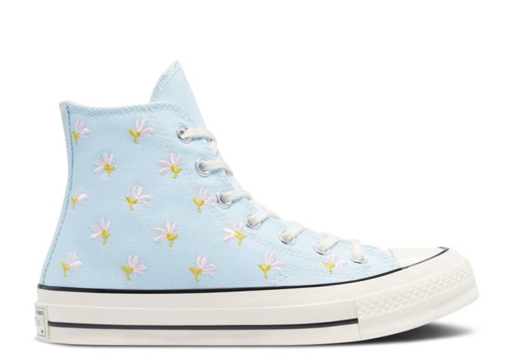 Wmns Chuck 70 High - Embroidered Floral Print Chambray Blue/Egret/Black