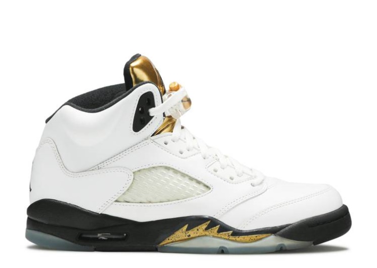 Air Jordan 5 Retro Gs - Olympic White/Black/Gold Coin