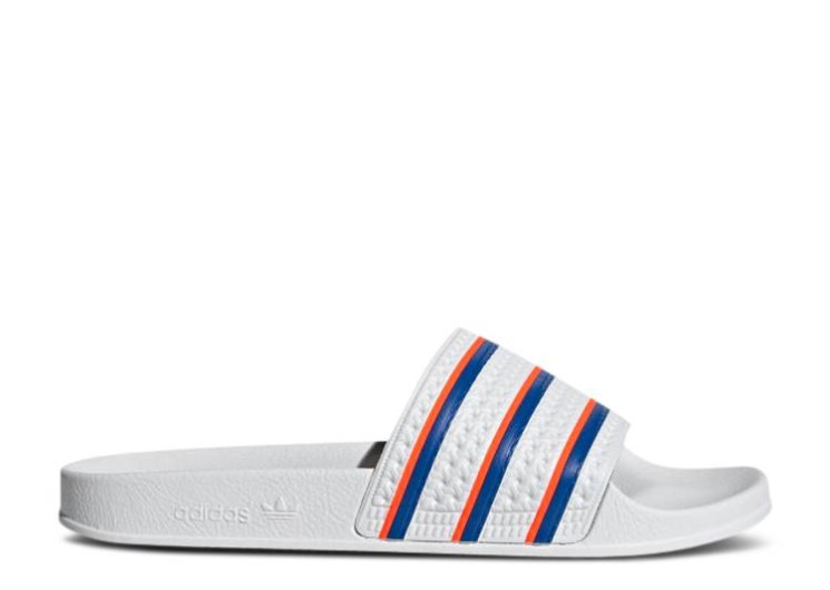 Adidas Adilette Slides - White Blue Solar Red
