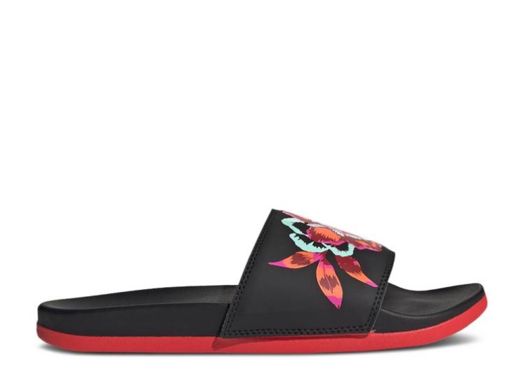 Adidas Wmns Adilette Comfort Slide - Black Floral Core Black/Vivid Red