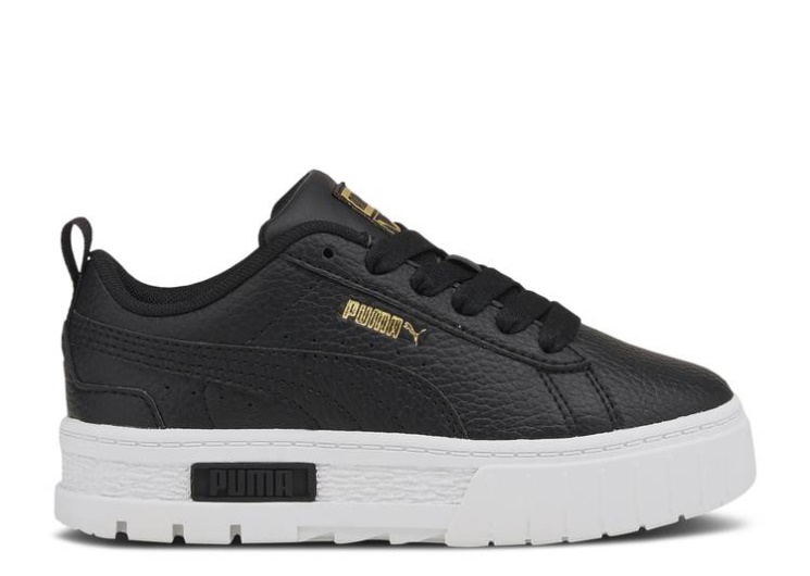 Puma Mayze Leather Little Kid - Black Team Gold