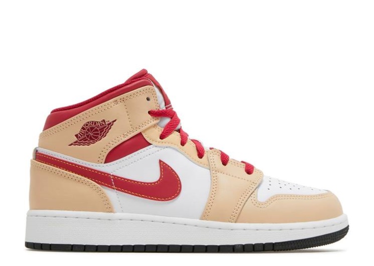 Air Jordan 1 Mid Gs - Light Curry Cardinal Red